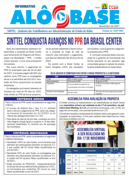 Sinttel conquista avanços no PPR da Brasil Center